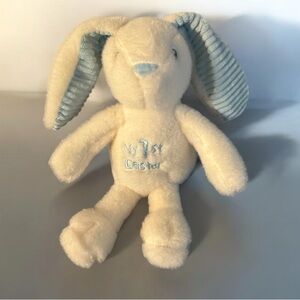 MTY Blue White Bunny My 1st Easter Plush Rattle Ribbed Chenille Ears 10” Dan Dee